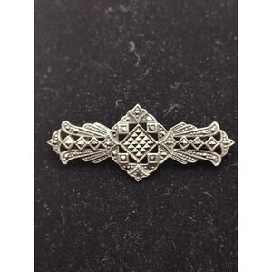 Vintage Victorian Sterling Silver and Marcasite Bar Pin Brooch